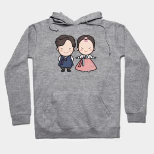 Cute Korean Wedding Couple in Traditional Clothing Cartoon Hoodie